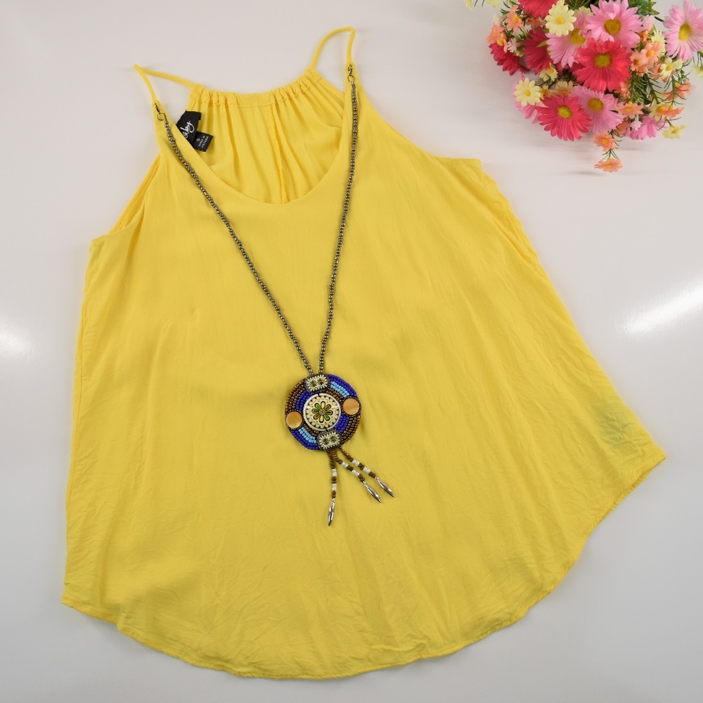 By & By Yellow  Boho Attached Necklace Top Size S - Picture 2 of 7